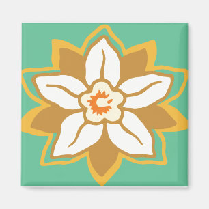 Vintage Floral green and yellow Jonquil pattern Magnet