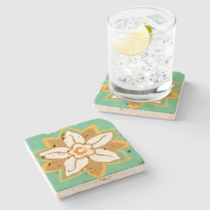 Vintage Floral green and yellow Jonquil  pattern Stone Coaster