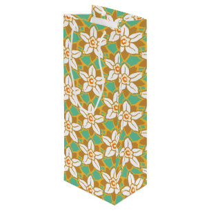 Vintage Floral green and yellow Jonquil  pattern Wine Gift Bag