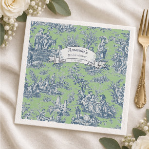 Vintage floral green blue toile de jouy shower napkin