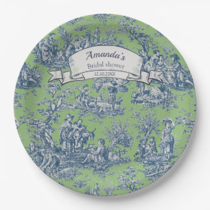 Vintage floral green blue toile de jouy shower  paper plate