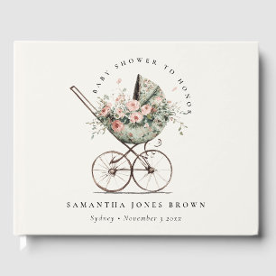 Vintage Floral Green Blush Stroller Baby Shower Guest Book