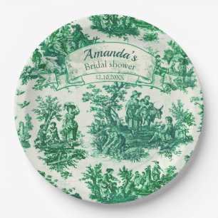 Vintage floral green toile jouy Bridal shower, Paper Plate
