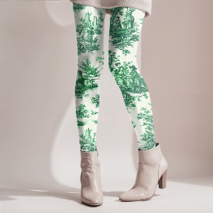 Vintage floral green toile jouy capri leggings