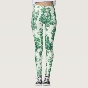 Vintage floral green toile jouy leggings
