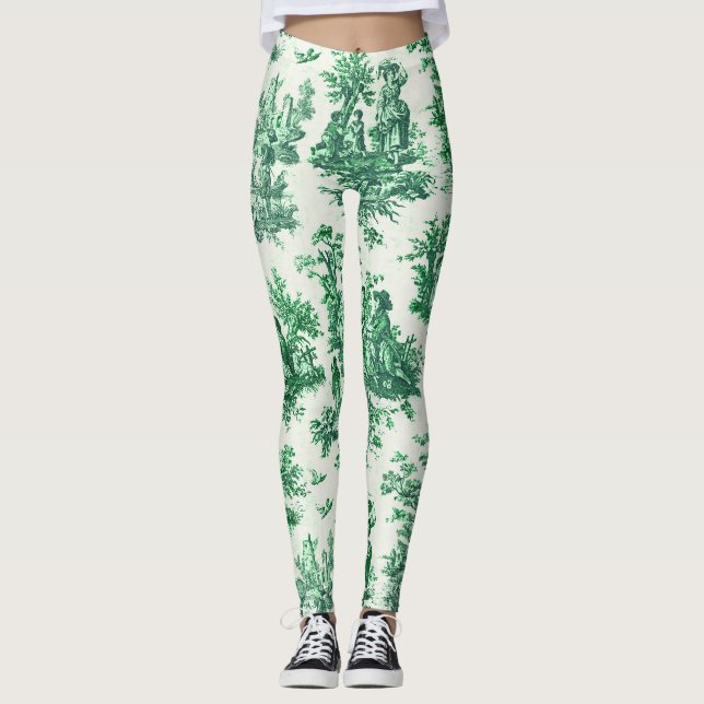 Vintage floral green toile jouy leggings (Front)