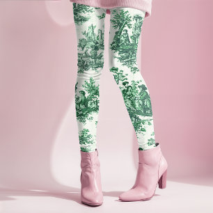 Vintage floral green toile jouy leggings