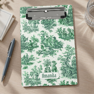 Vintage floral green toile jouy monogram mini clipboard