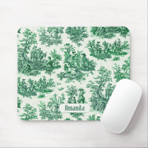 Vintage floral green toile jouy monogram mouse mat