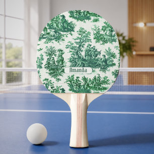 Vintage floral green toile jouy monogram ping pong paddle