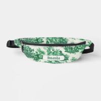 Vintage floral green toile jouy monogram printed