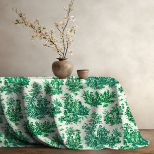 Vintage floral green toile jouy tablecloth