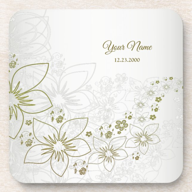 Vintage Floral Greenery Elegant Wedding Party Coaster (Front)
