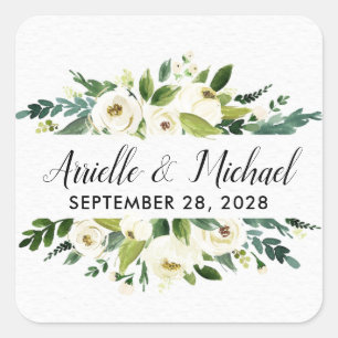 Vintage Floral Greenery Garden Wedding Favours Square Sticker