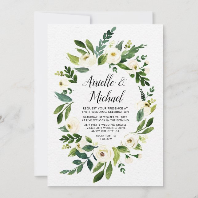 Vintage Floral Greenery Garden Wedding Invitations (Front)