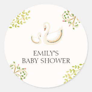 Vintage Floral Greenery Swan Baby Shower  Classic Round Sticker