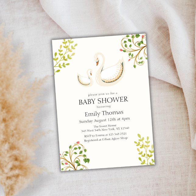 Vintage Floral Greenery Swan Baby Shower Invitation (Vintage Floral Greenery Swan Baby Shower Invitation)