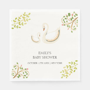Vintage Floral Greenery Swan Baby Shower  Napkin