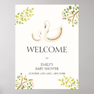 Vintage Floral Greenery Swan Baby Shower Welcome Poster