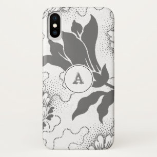 Vintage Floral Grey And White Print With Monogram iPhone X Case