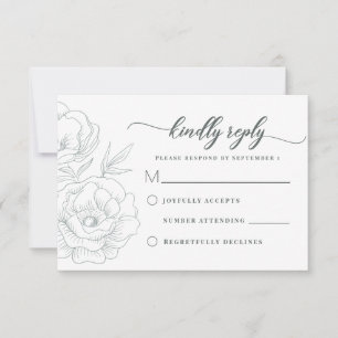 Vintage Floral Grey Modern Wedding RSVP Card