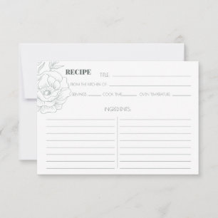 Vintage Floral Grey Recipe Card