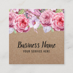 Vintage Floral Hair Makeup Artist Rustic Kraft Square Business Card