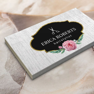 Vintage Floral Hair Stylist Rustic Wooden Business Card