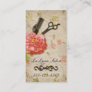 Vintage floral hair stylist salon girly scissors appointment card