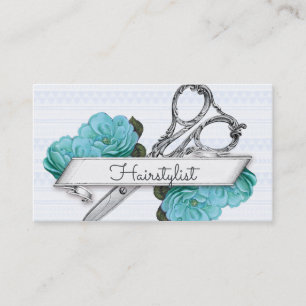 vintage floral hairstylist hair stylist blue girly appointment card
