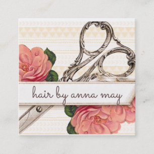 vintage floral hairstylist hair stylist pink square business card