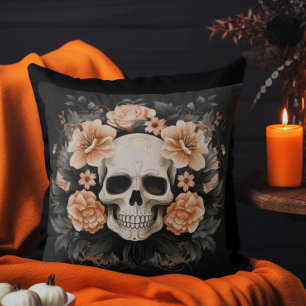 Vintage Floral Halloween Skull Cushion