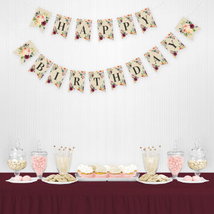 Vintage Floral Happy Birthday Bunting