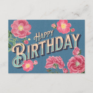 Vintage Floral Happy Birthday Card