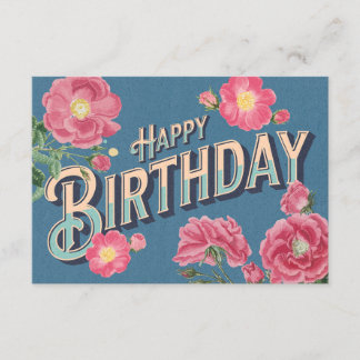 Vintage Floral Happy Birthday Card