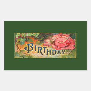 Vintage Floral Happy Birthday Rectangular Sticker