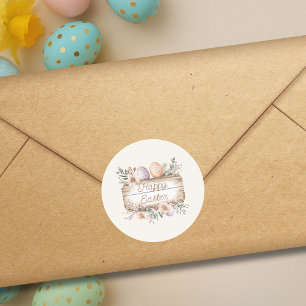 Vintage Floral Happy Easter  Classic Round Sticker