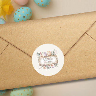 Vintage Floral Happy Easter Classic Round Sticker