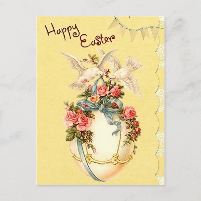 Vintage Floral Happy Easter Egg Holiday Postcard (Front)