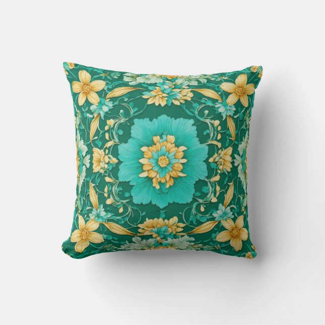 Vintage Floral Harmony Throw Pillow (Front)