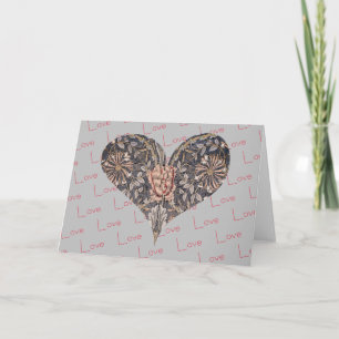 Vintage Floral Heart Love in Grey Art Note Card