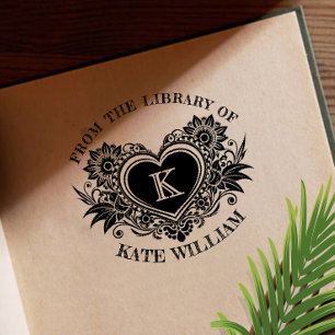 Vintage Floral Heart Monogram Self-Inking Rubber Stamp