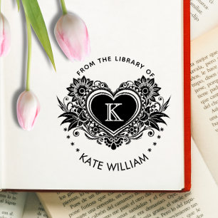 Vintage Floral Heart Monogram Self-Inking Self-inking Stamp