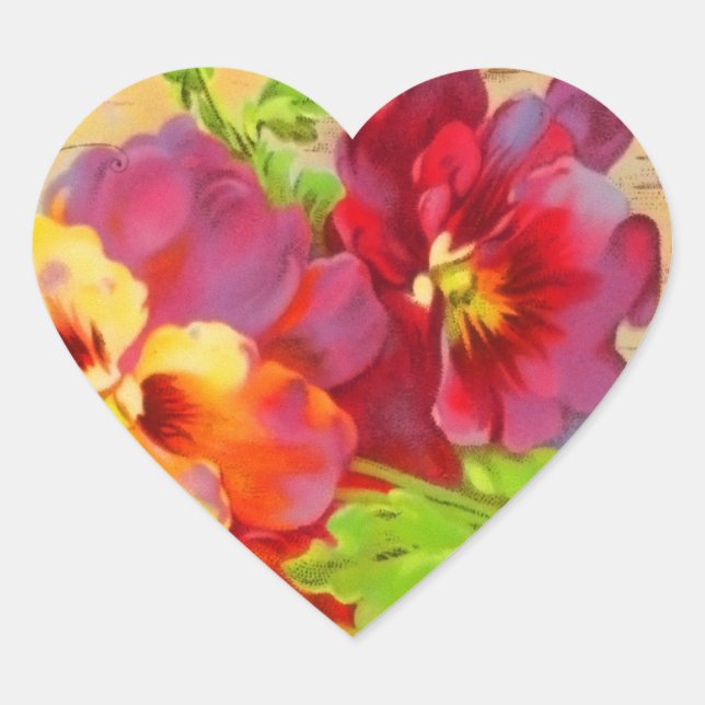 Vintage Floral Heart Sticker (Front)