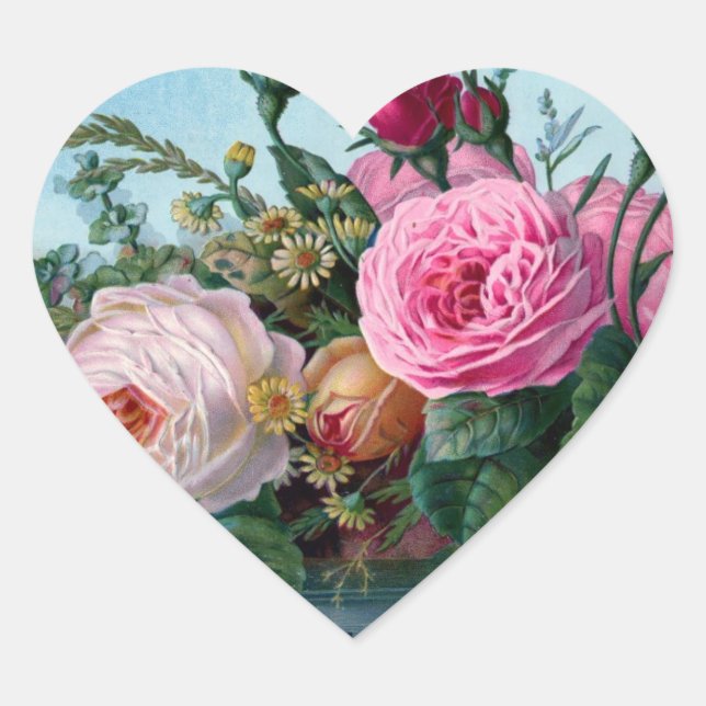 Vintage Floral Heart Sticker (Front)