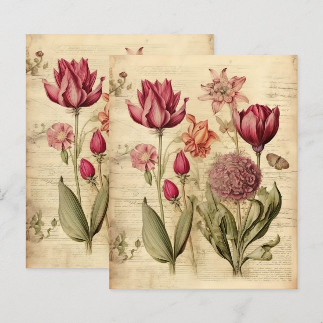 Vintage floral Herbal Scrapbook Paper  (Front/Back)