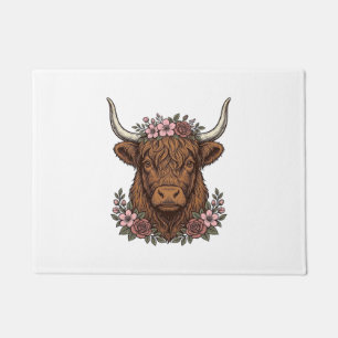Vintage Floral Highland Cow Vector Shirt Design_1 Doormat
