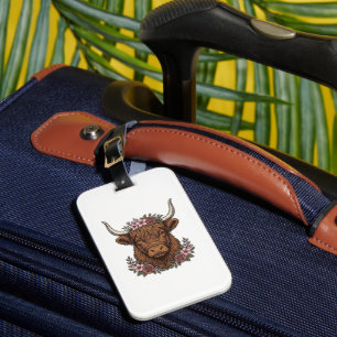 Vintage Floral Highland Cow Vector Shirt Design_1 Luggage Tag