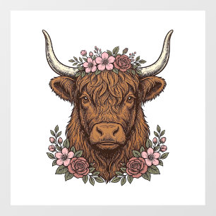 Vintage Floral Highland Cow Vector Shirt Design_1 Window Cling