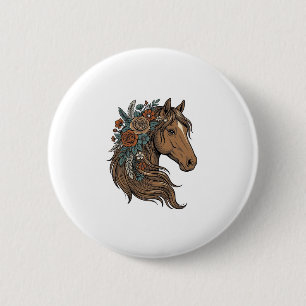 Vintage Floral Horse Head Vector Design_1 6 Cm Round Badge